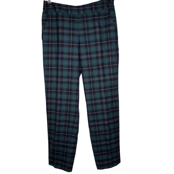 Talbots Wool Blend Blue Green Tartan Plaid Ankle Pants Size 2 Lined Side Zip - Picture 2 of 16